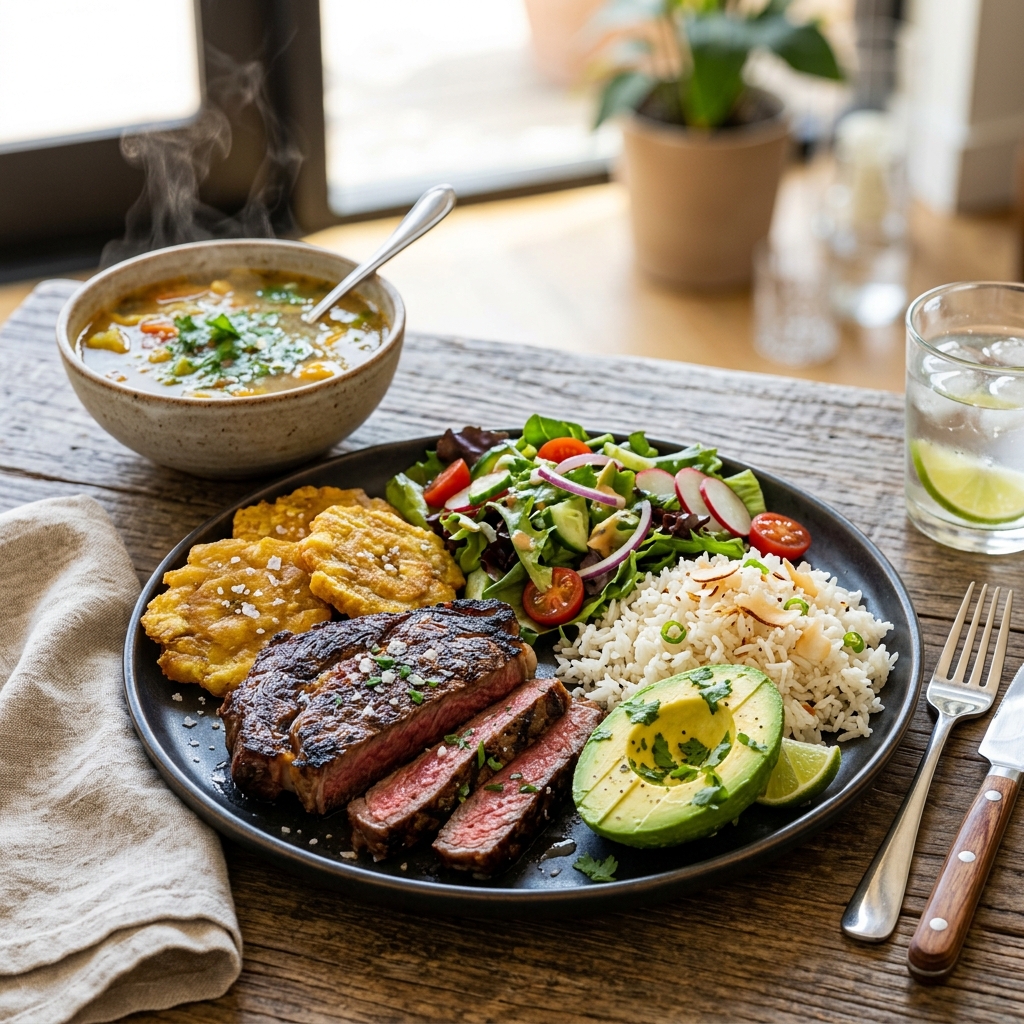Fotografía hiperrealista de almuerzo ejecutivo y plato típico a domicilio en Bogotá