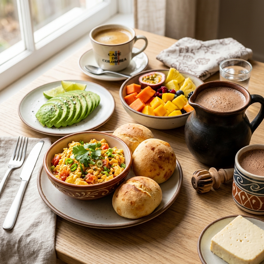 Fotografía hiperrealista de desayuno tradicional y sorpresa a domicilio en Bogotá